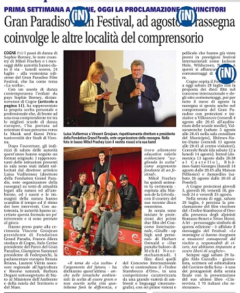 2017-07-29 La Vallee Notizie Gran Paradiso Film Festival ad agosto rassegna coinvolge le altre località del comprensorio