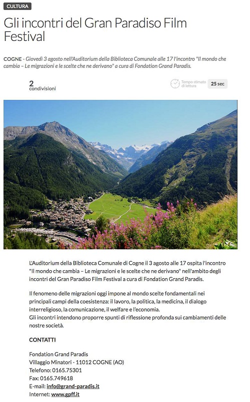 2017-07-31 Aostasera Gli incontri del Gran Paradiso Film Festival