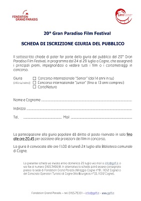 scheda di iscrizione giuria del pubblico scheda iscrizione giuria del pubblico Gran Paradiso Film Festival