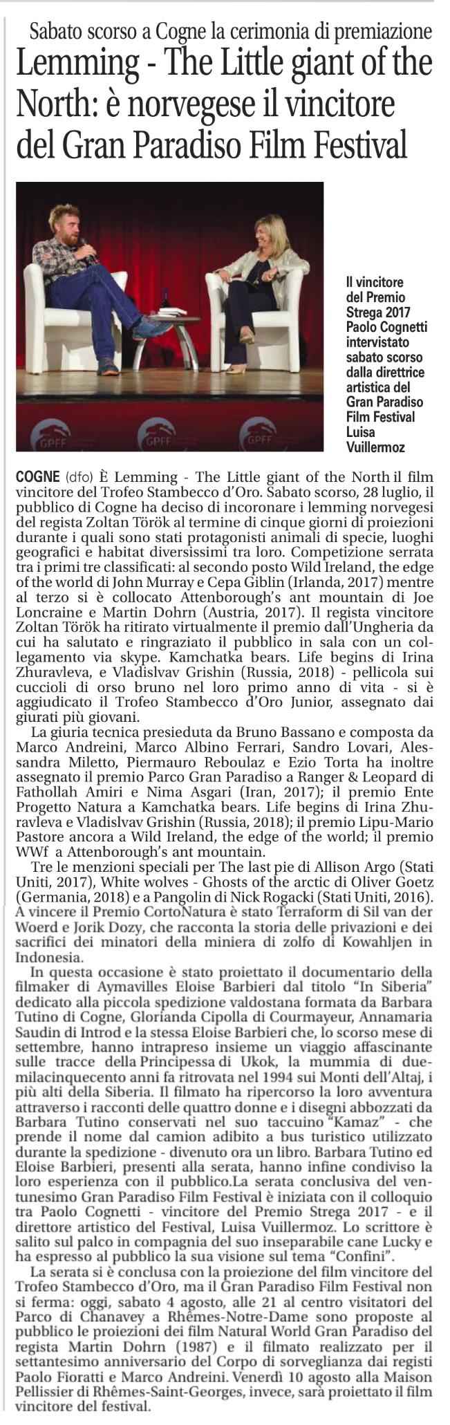 Lemming - The Little giant of the North: è norvegese il vincitore del Gran Paradiso Film Festival