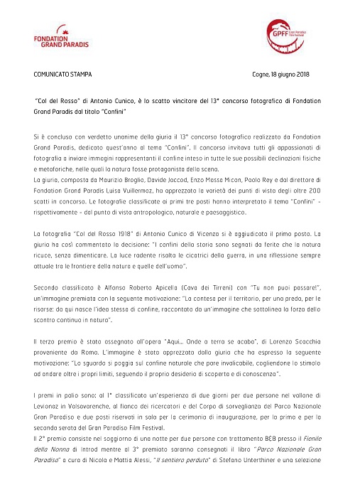 comunicato stampa vincitore concorso "confini" comunicato stampa vincitore concorso confini