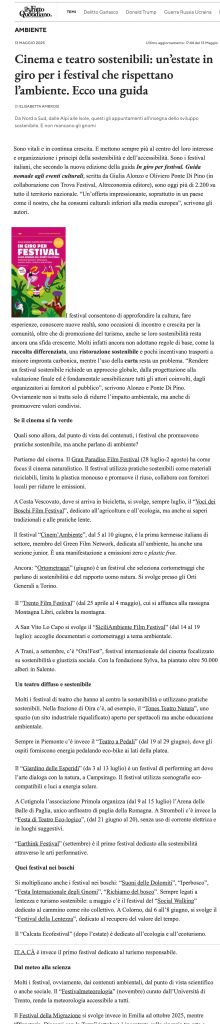 Cinema e teatro sostenibili: un'estate in giro per i festival che rispettano l'ambiente. Ecco una guida