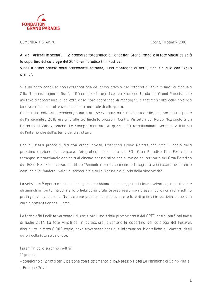 2016-12-01 concorso fotografico animali in scena comunicato stampa 2016-12-01 concorso fotografico animali in scena comunicato stampa